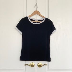 Dark Blue & White Rimmed Top with Gold Buttons
